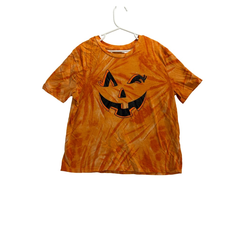 Way to Celebrate Halloween Kids Orange Tie Dye Jack-O-Lantern T-Shirt L 10-12